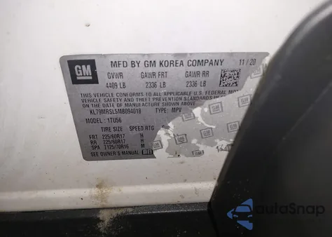 2021 Chevrolet Trailblazer Awd Lt z USA, uszkodzony, nr VIN KL79MRSL5MB094018